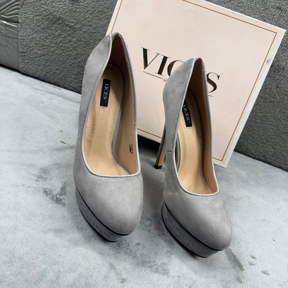 Vices Grey Faux Suede Platform‎ Pumps Stiletto Heels 1167-5 Size 37